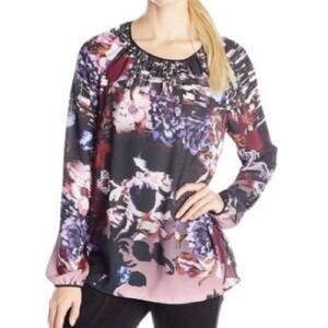 Clover Canyon floral georgette blouse women's medium round neck long sleeve top